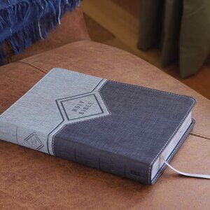 EUC NIV, Premium Gift Bible, Leathersoft, Black/Gray, Red Letter Thumb Indexed